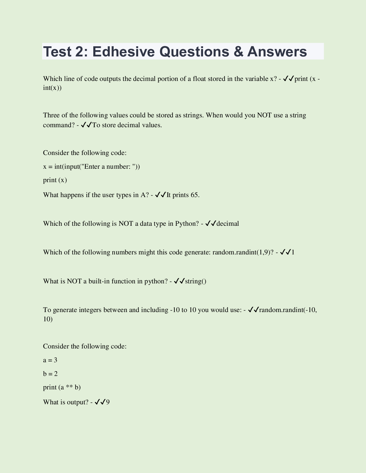 Test 2: Edhesive Questions & Answers - Scholarfriends